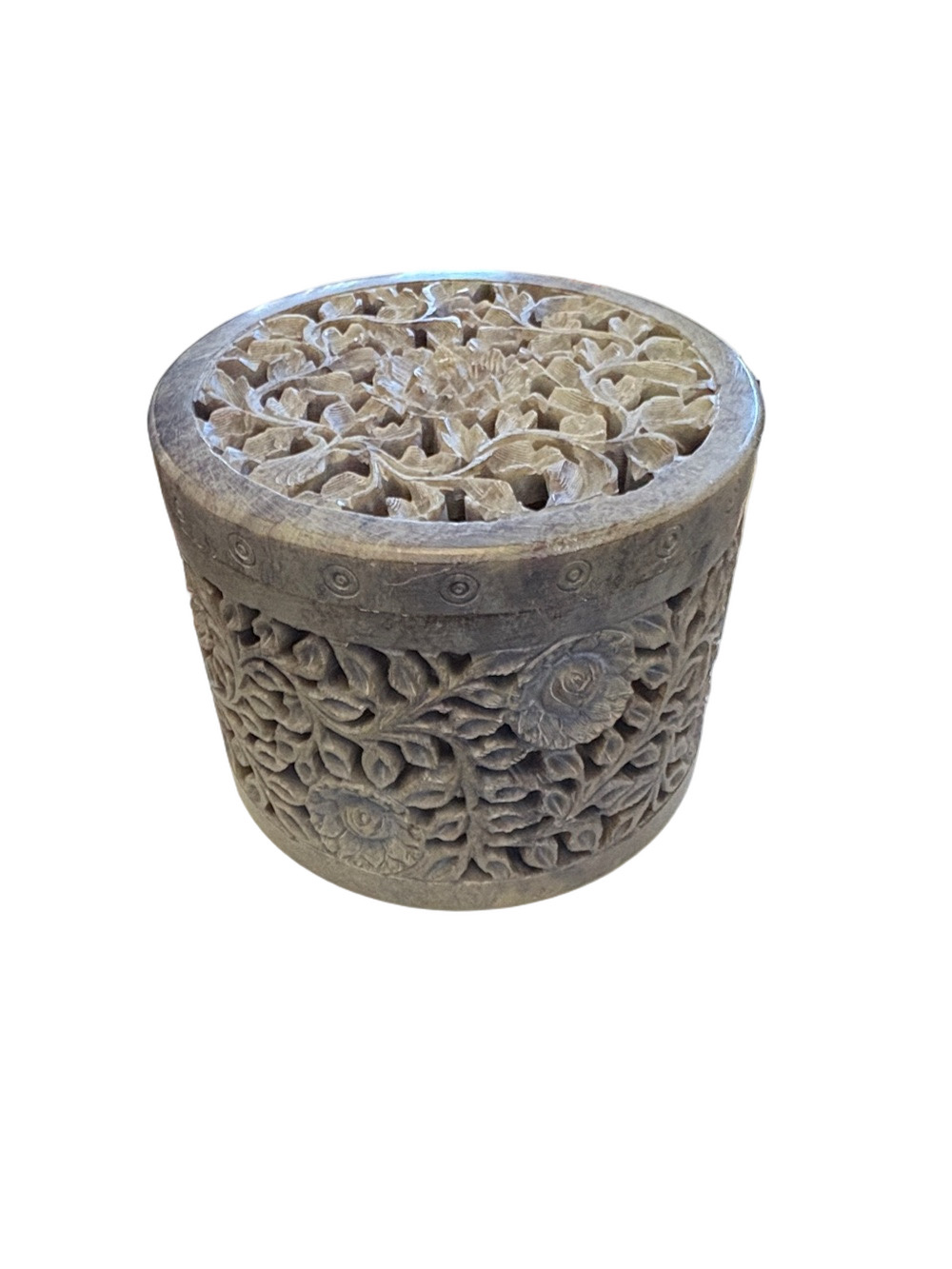 Vintage Hand Craved Indian Soapstone Jali Trinket Box